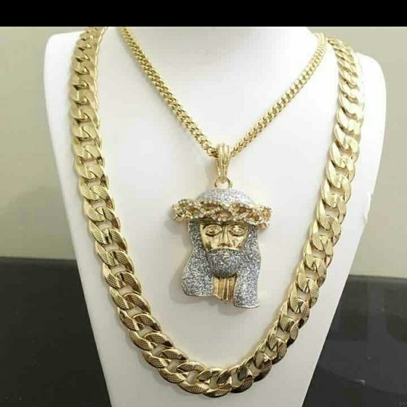 14K GOLD Plated ICED OUT CHAINS COMBO - Picture 2 of 2